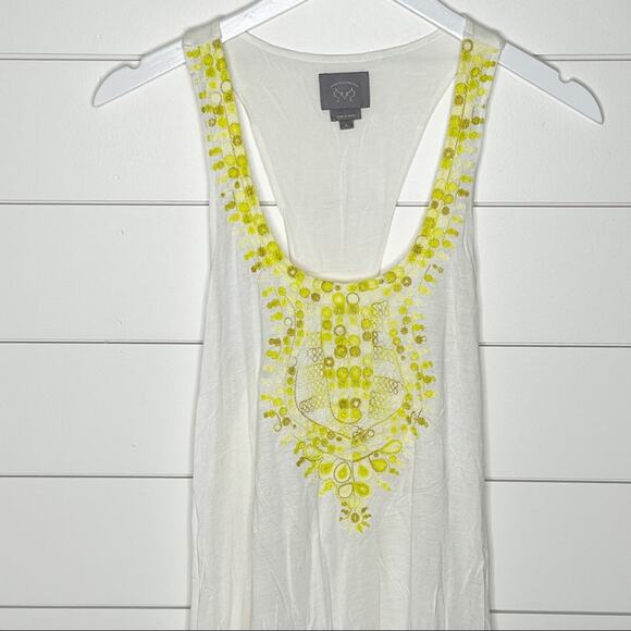 Vanessa Virginia Devi Embroidered Racerback Tank Top White Yellow Size Small - Picture 2 of 9